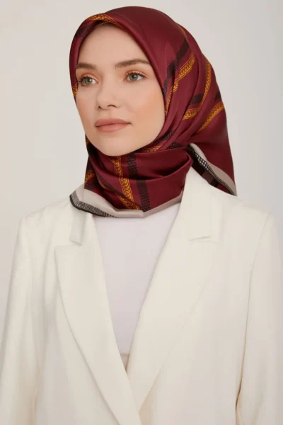 Armine Nostalji Serisi Sura İpek Eşarp 8833DS-59 Bordo Desenli