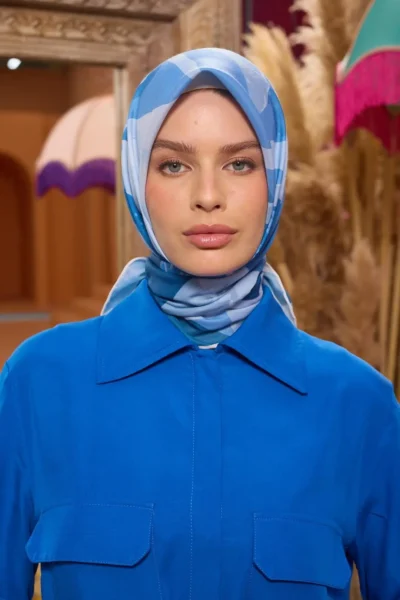 Marrakech Koleksiyon Soft Eşarp 1211-06 mavi desenli
