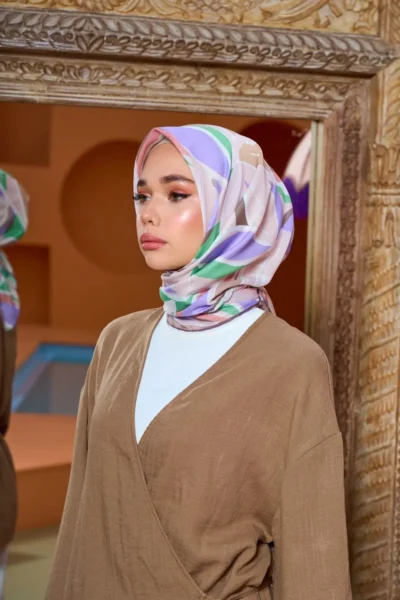 Marrakech Koleksiyon Soft Eşarp Kayısı Sarı Lila detayı
