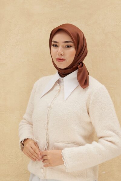 Silk Home Düz Shiny Kahverengi İpek Twill Eşarp 75006-13