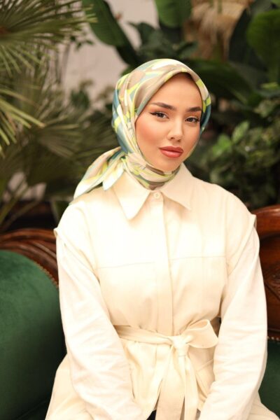 Silk Home Twill İpek Eşarp 11439-05 - Sisli Yeşil, Vizon, Fıstık Yeşili, Yavruağzı Renkleri